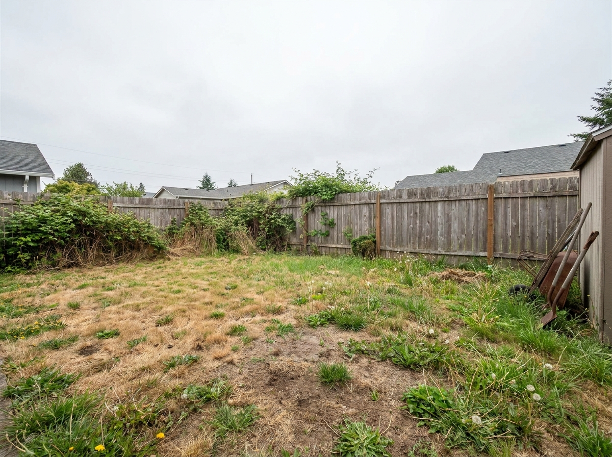 Patchy, tired lawn before renovation