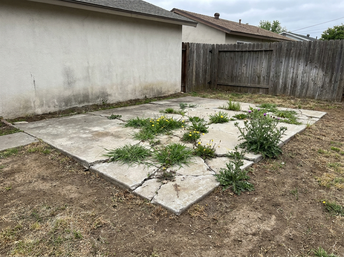 Bare backyard before patio installation